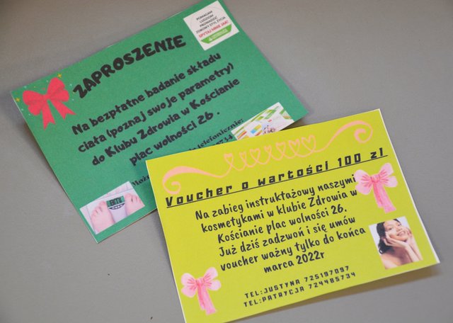 Zestaw (x15): voucher na zabieg instruktażowy o wartości 100 zł i zaproszenie na badanie składu ciała od Klubu Zdrowia w Kościanie, Plac Wolności 26